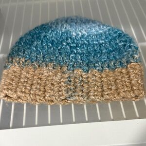 Blue and Tan Knit Beanie